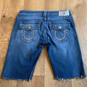 True Religion Bermuda Frayed Hem Jean Shorts